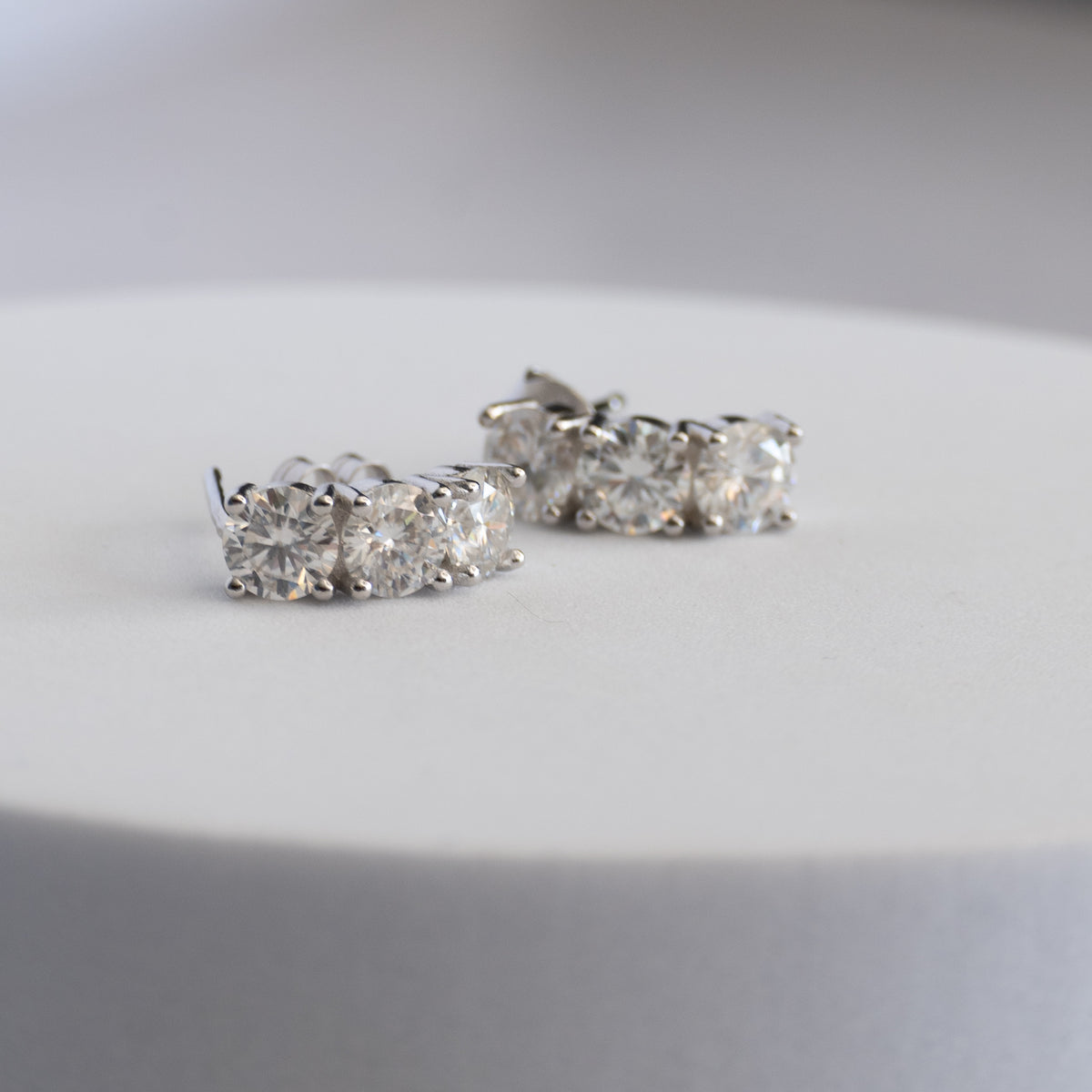 Sterling Silver Three-Stone Moissanite Stud Earrings – 3ct