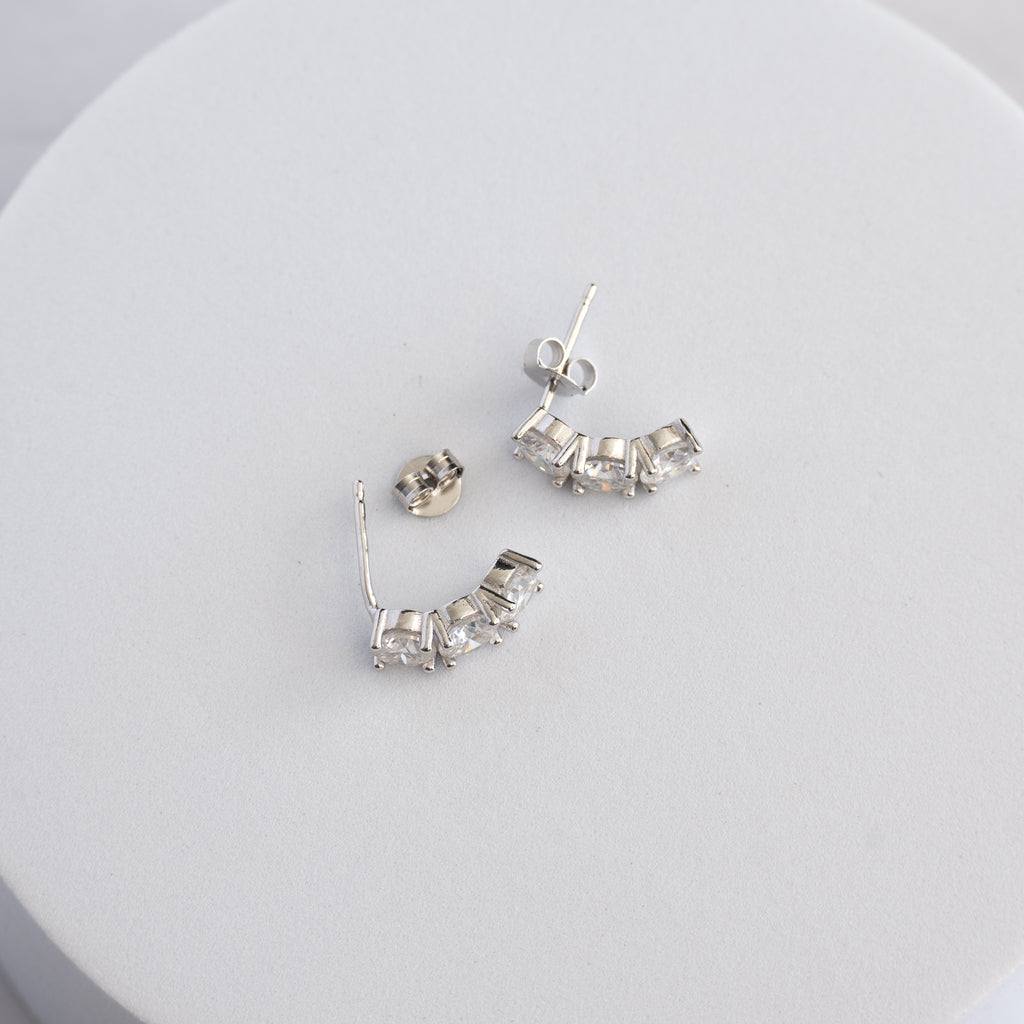Sterling Silver Three-Stone Moissanite Stud Earrings – 3ct