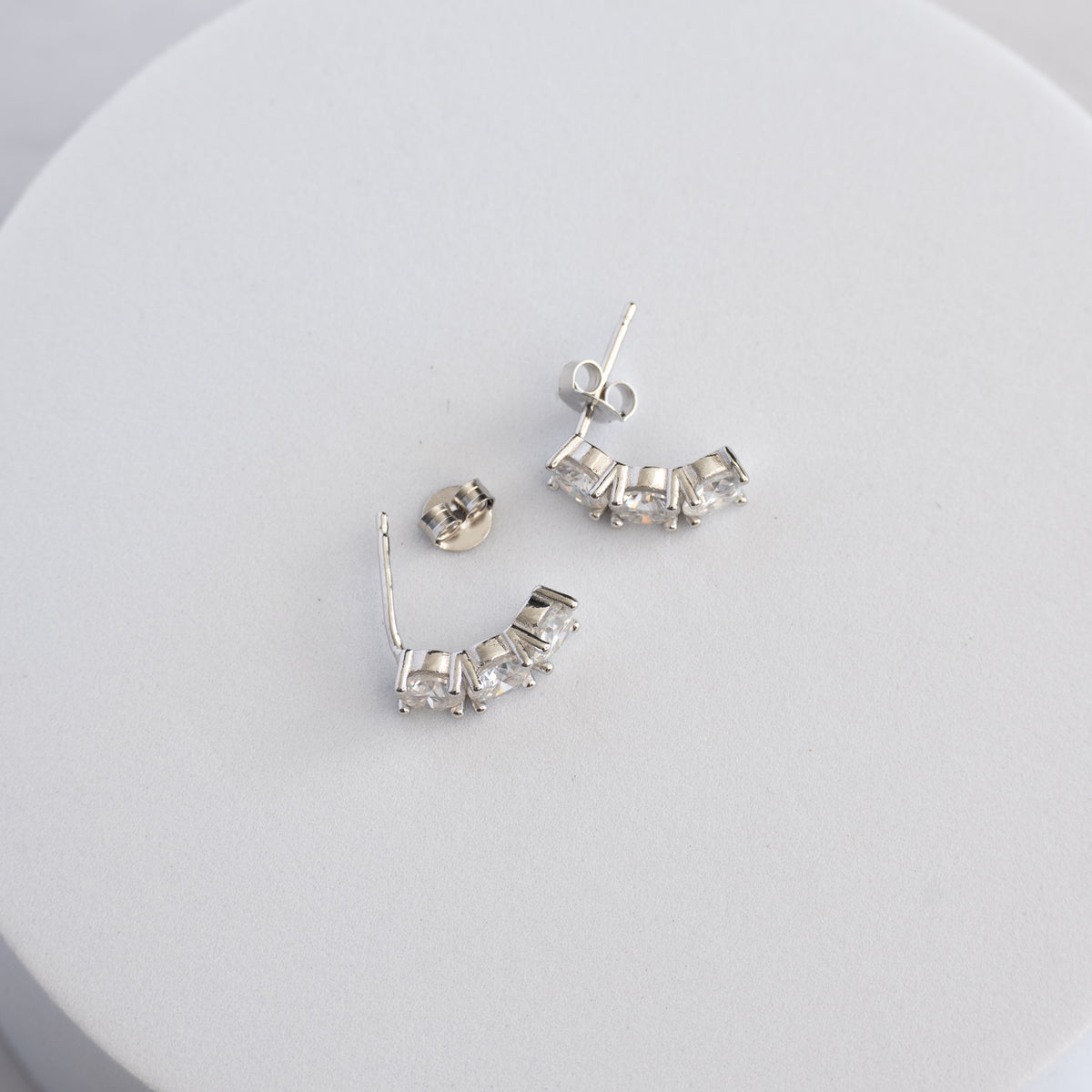 Sterling Silver Three-Stone Moissanite Stud Earrings – 3ct