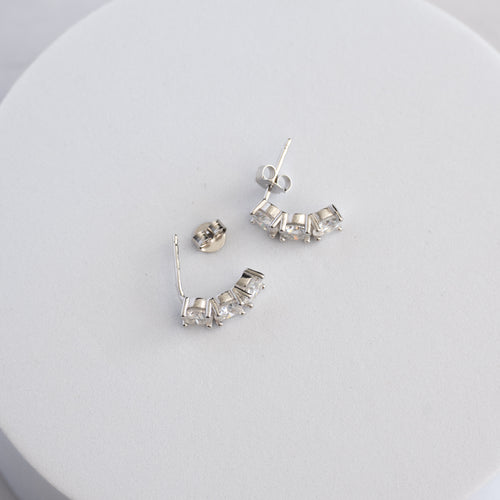 Sterling Silver Three-Stone Moissanite Stud Earrings – 3ct