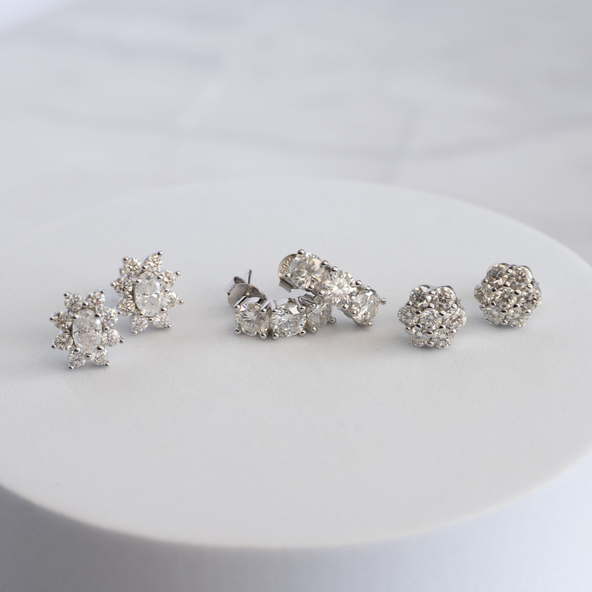 Sterling Silver Moissanite Flower Cluster Stud Earrings – 2.0ct
