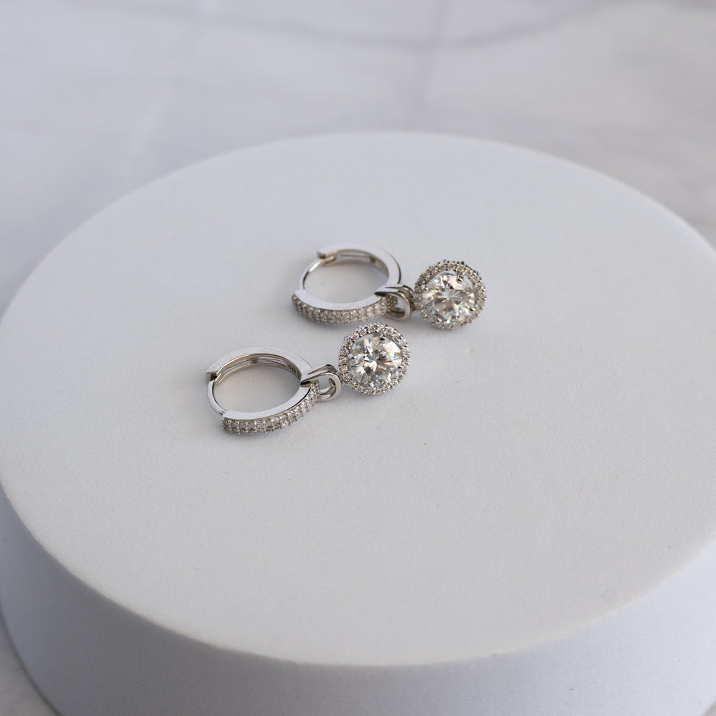 Sterling Silver Moissanite Huggie Drop Earrings – 2ct