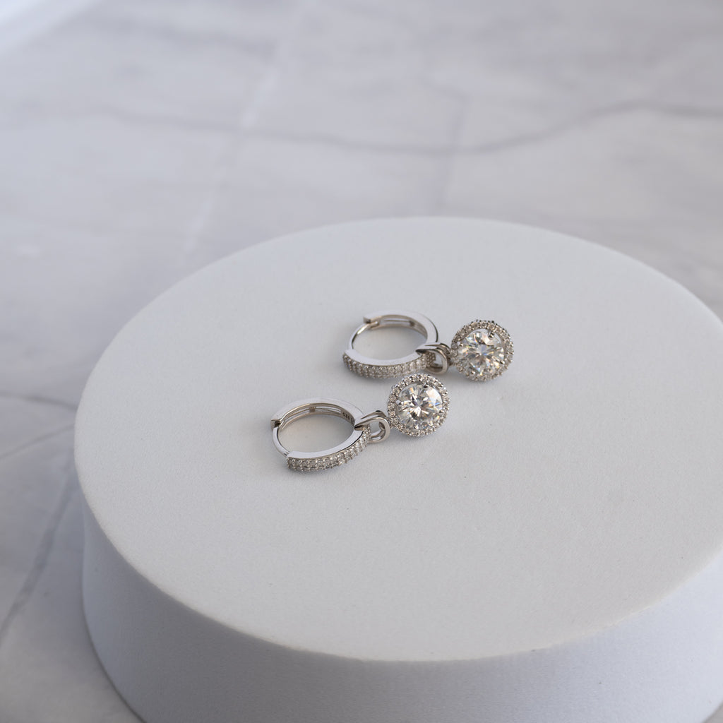 Sterling Silver Moissanite Huggie Drop Earrings – 2ct