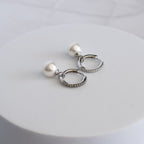 Sterling Silver Pretty Woman Freshwater Pearl & Cubic Zirconia Huggie Earrings