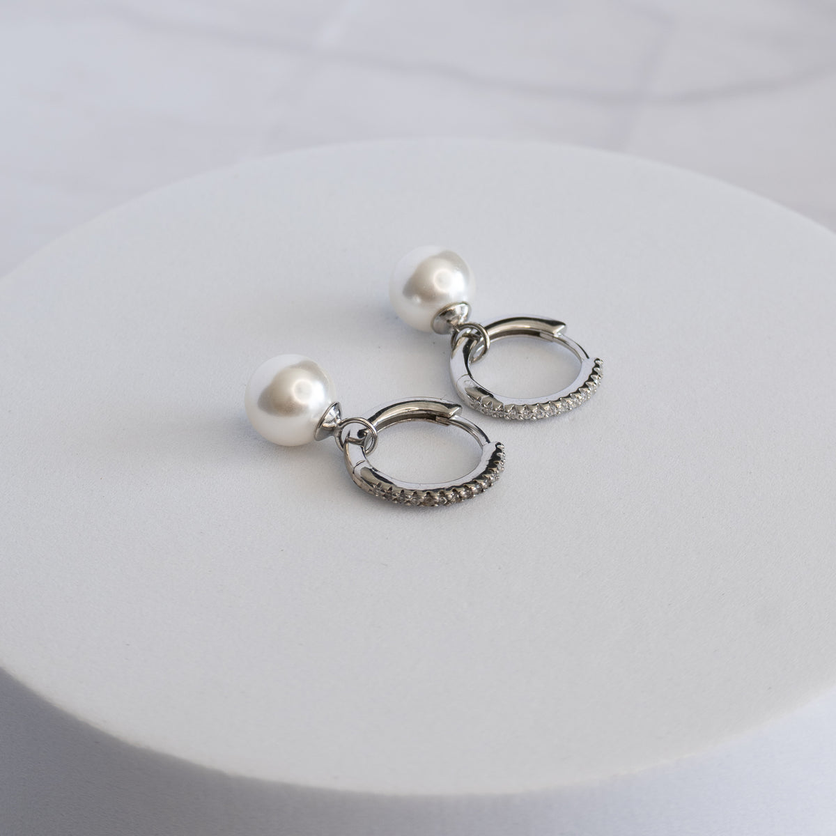 Sterling Silver Pretty Woman Freshwater Pearl & Cubic Zirconia Huggie Earrings