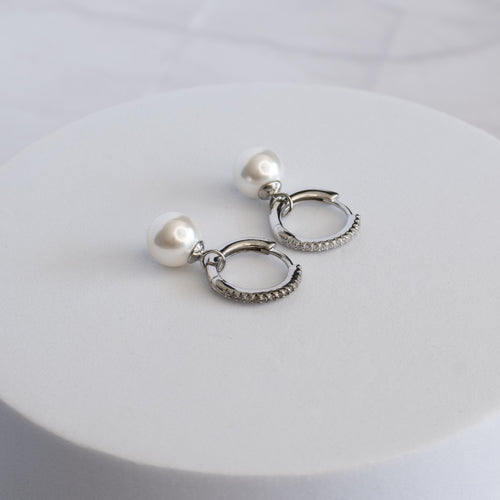 Sterling Silver Pretty Woman Freshwater Pearl & Cubic Zirconia Huggie Earrings