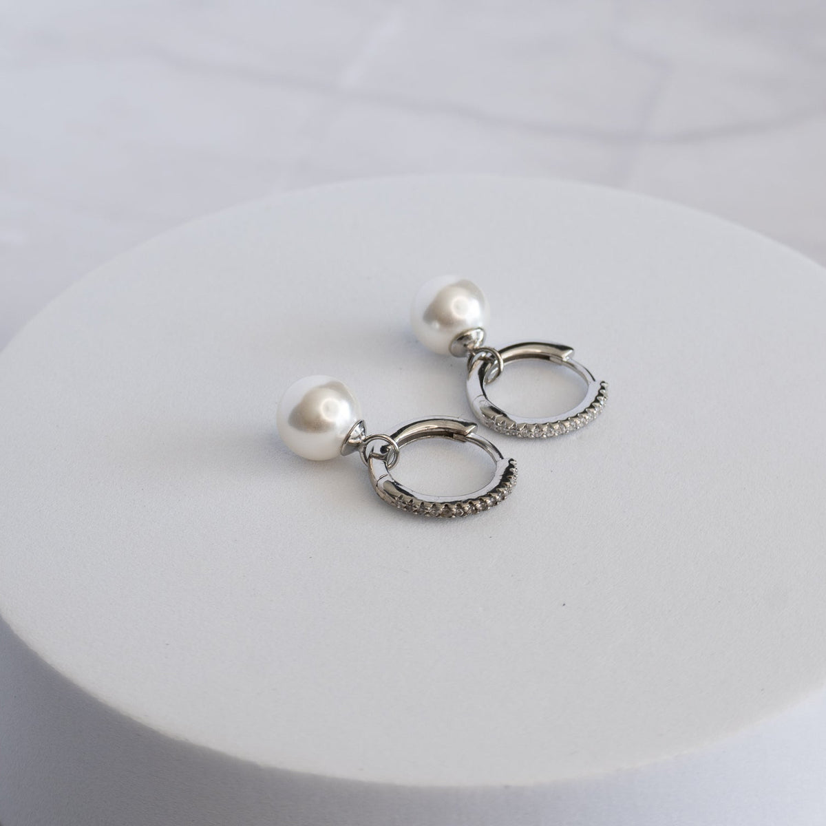 Sterling Silver Pretty Woman Freshwater Pearl & Cubic Zirconia Huggie Earrings