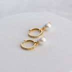 18ct Gold Plated Sterling Silver Pretty Woman Freshwater Pearl Huggie Earrings