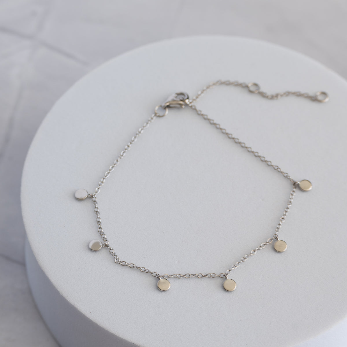 Sterling Silver Mini Disc Charm Bracelet – Adjustable 16–20cm