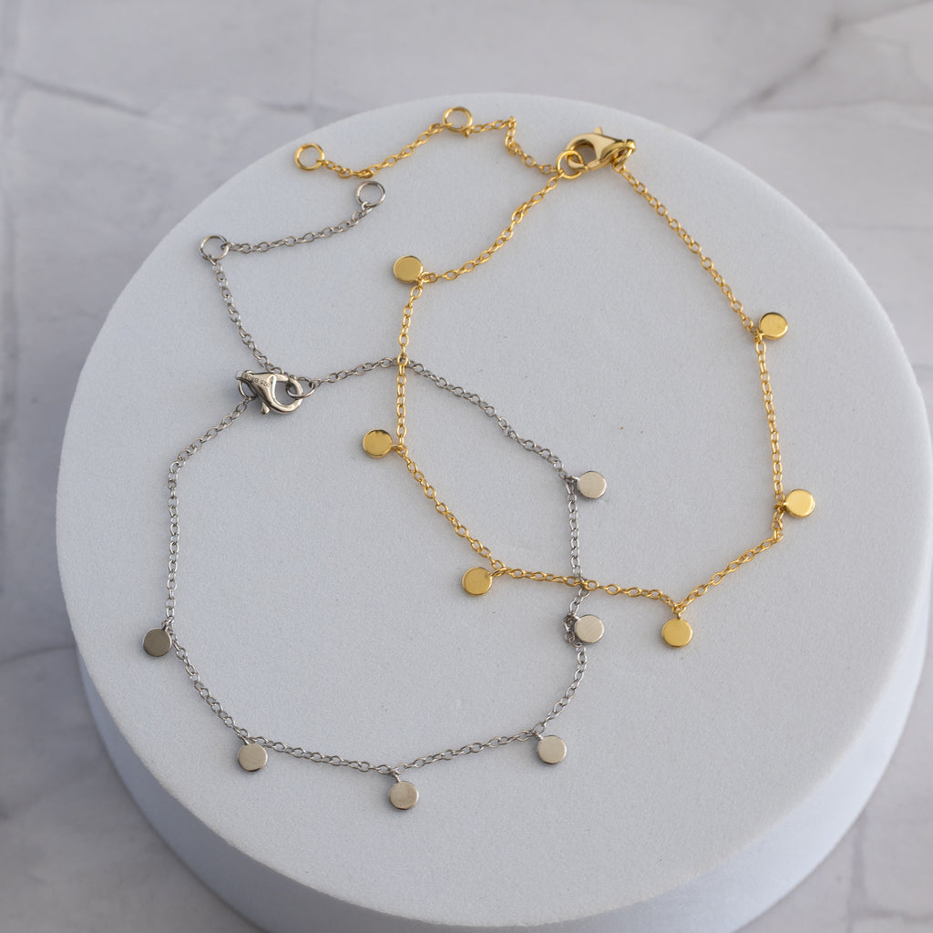 18ct Gold Plated Sterling Silver Mini Disc Bracelet – Adjustable 16–20cm