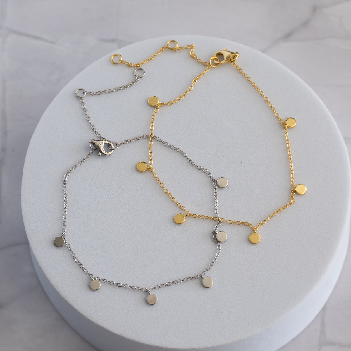 18ct Gold Plated Sterling Silver Mini Disc Bracelet – Adjustable 16–20cm