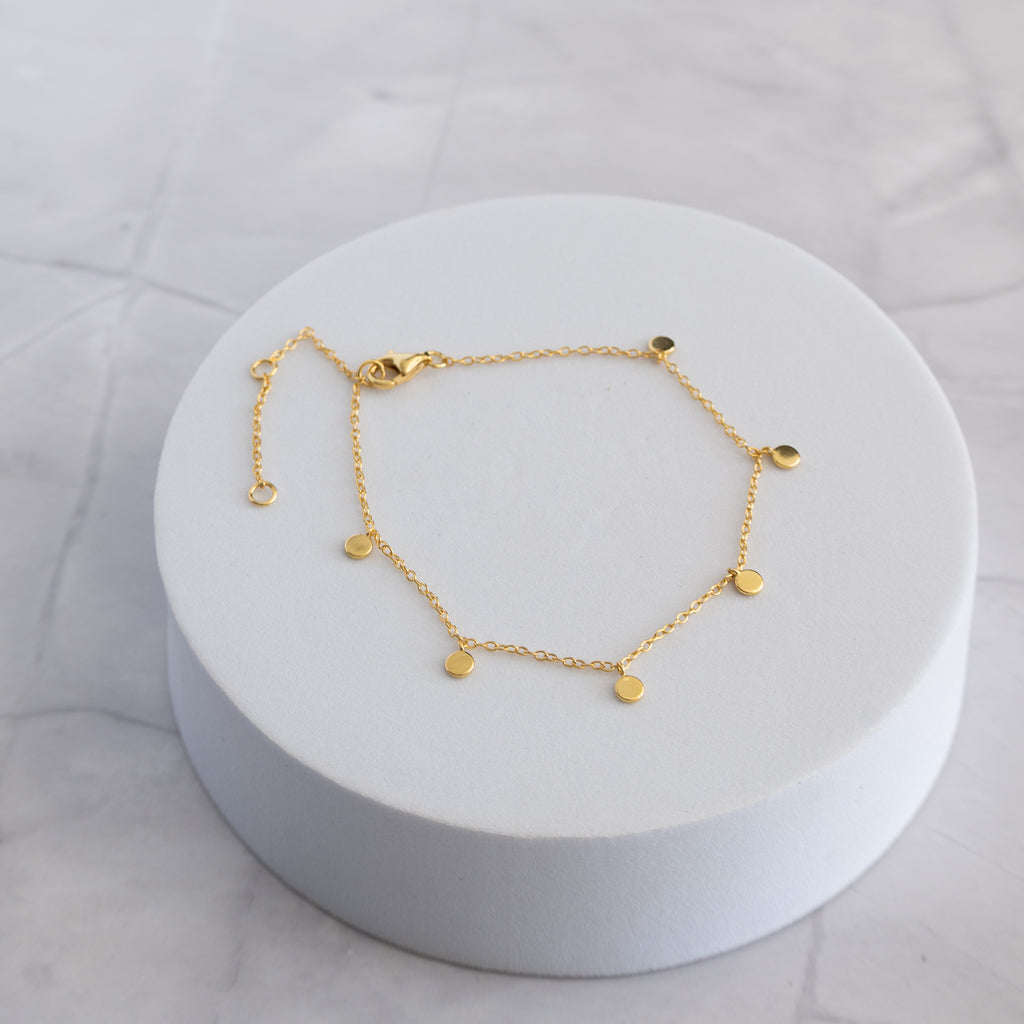 18ct Gold Plated Sterling Silver Mini Disc Bracelet – Adjustable 16–20cm