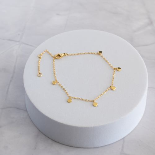18ct Gold Plated Sterling Silver Mini Disc Bracelet – Adjustable 16–20cm