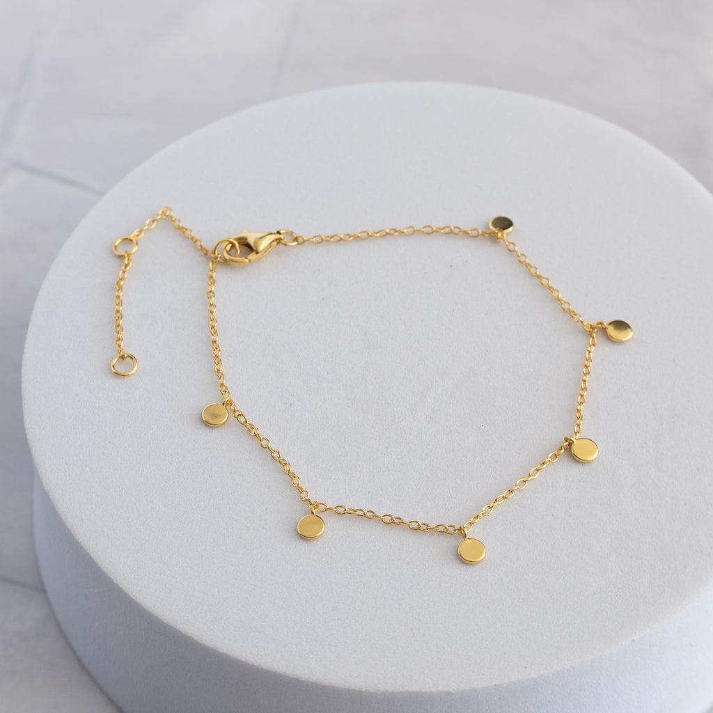18ct Gold Plated Sterling Silver Mini Disc Bracelet – Adjustable 16–20cm