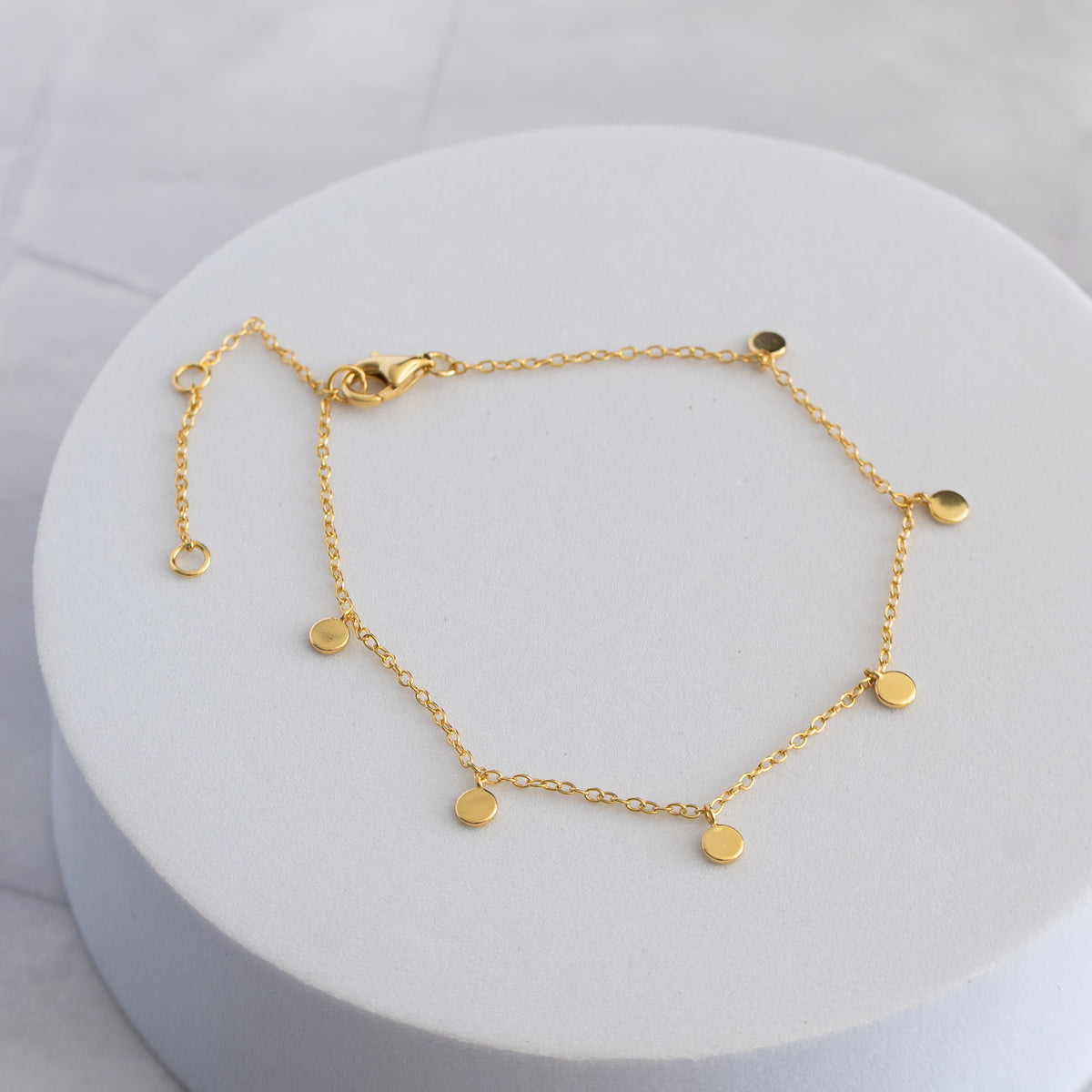 18ct Gold Plated Sterling Silver Mini Disc Bracelet – Adjustable 16–20cm