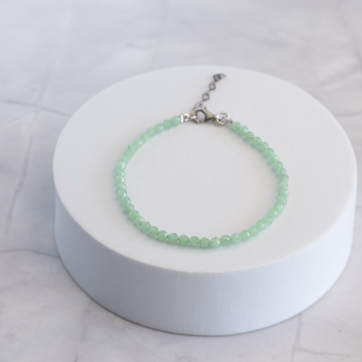 Green Angelite Gemstone Bracelet with Sterling Silver Clasp – 3–4mm | 17–20cm