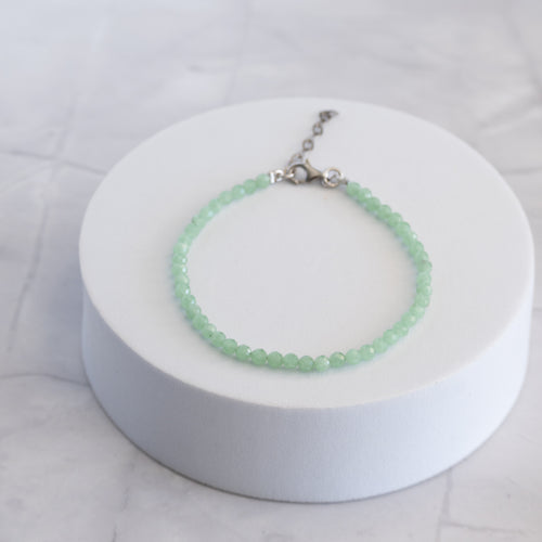 Green Angelite Gemstone Bracelet with Sterling Silver Clasp – 3–4mm | 17–20cm