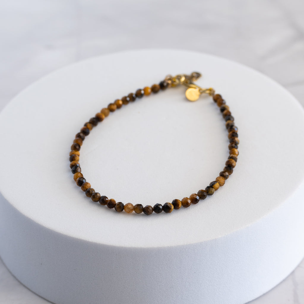 Tiger's Eye Gemstone Bracelet with 18ct Gold Plated on Sterling Silver clasp 3–4mm | 17–20cm