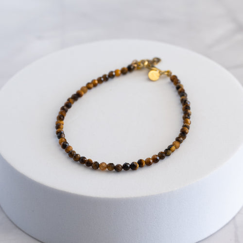 Tiger's Eye Gemstone Bracelet with 18ct Gold Plated on Sterling Silver clasp 3–4mm | 17–20cm