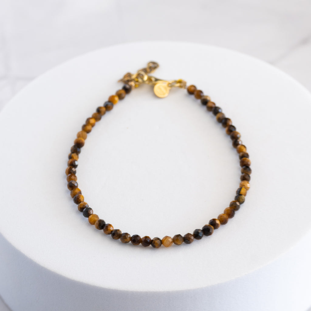 Tiger's Eye Gemstone Bracelet with 18ct Gold Plated on Sterling Silver clasp 3–4mm | 17–20cm