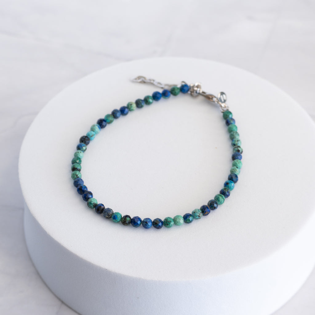 Chrysocolla Gemstone Bracelet with Sterling Silver Clasp – 3–4mm | 17–20cm