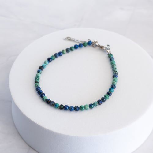 Chrysocolla Gemstone Bracelet with Sterling Silver Clasp – 3–4mm | 17–20cm