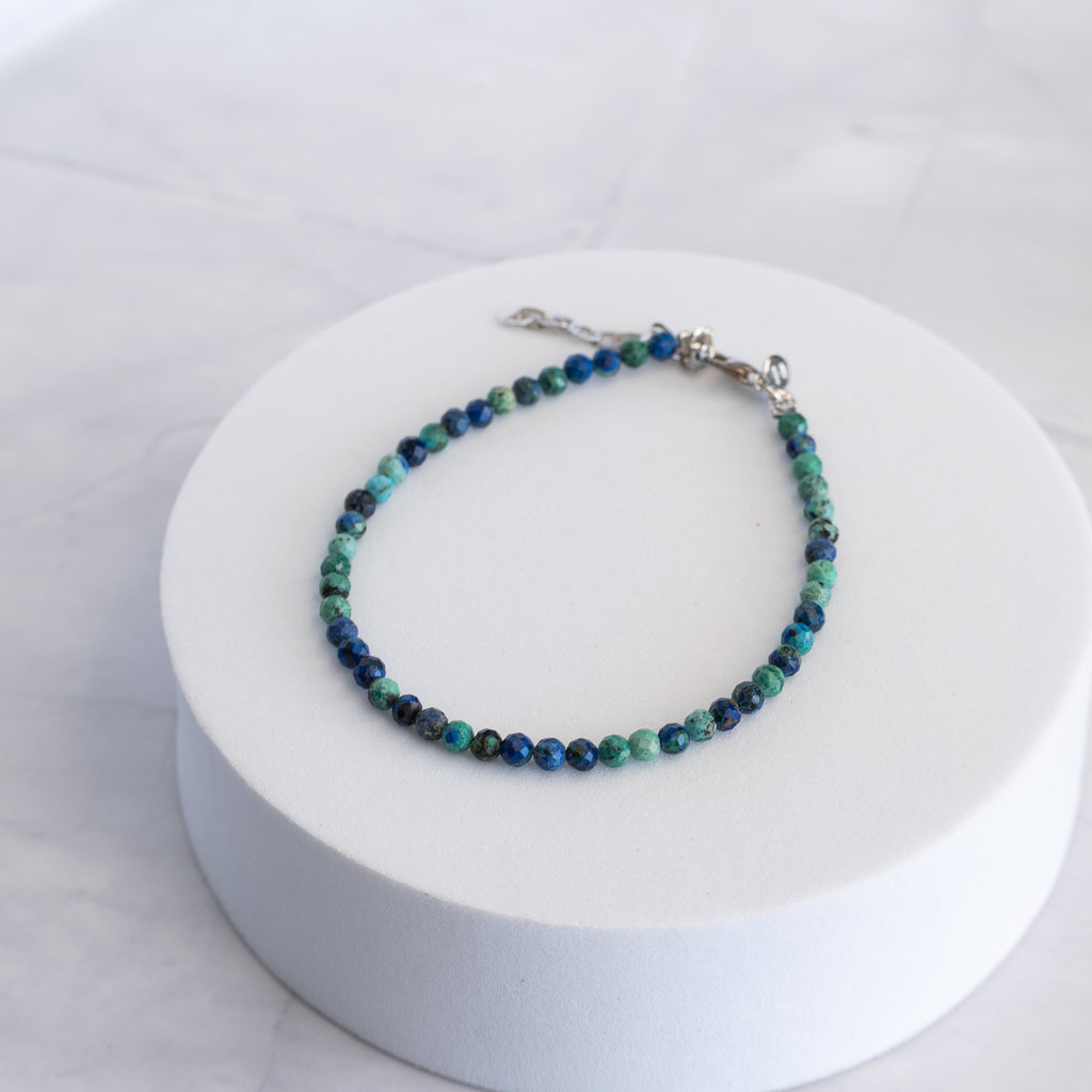 Chrysocolla Gemstone Bracelet with Sterling Silver Clasp – 3–4mm | 17–20cm
