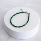 Malachite Gemstone Bracelet with Sterling Silver Clasp – 3–4mm | 17–20cm