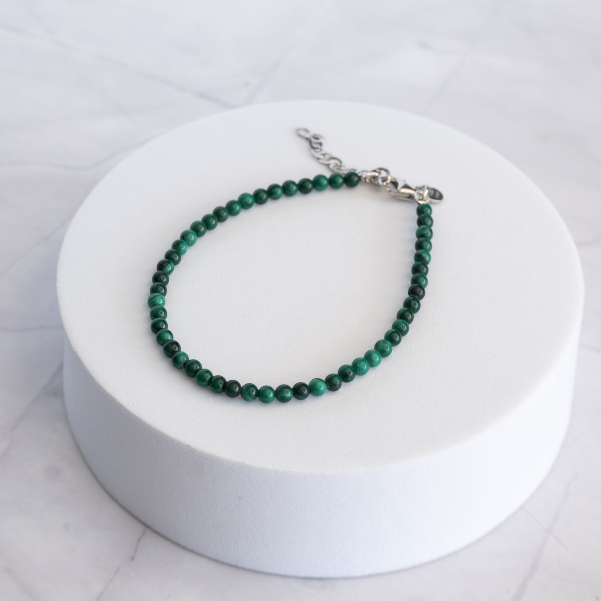 Malachite Gemstone Bracelet with Sterling Silver Clasp – 3–4mm | 17–20cm