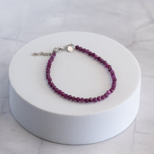 Ruby Gemstone Bracelet with Sterling Silver Clasp – 3–4mm | 17–20cm