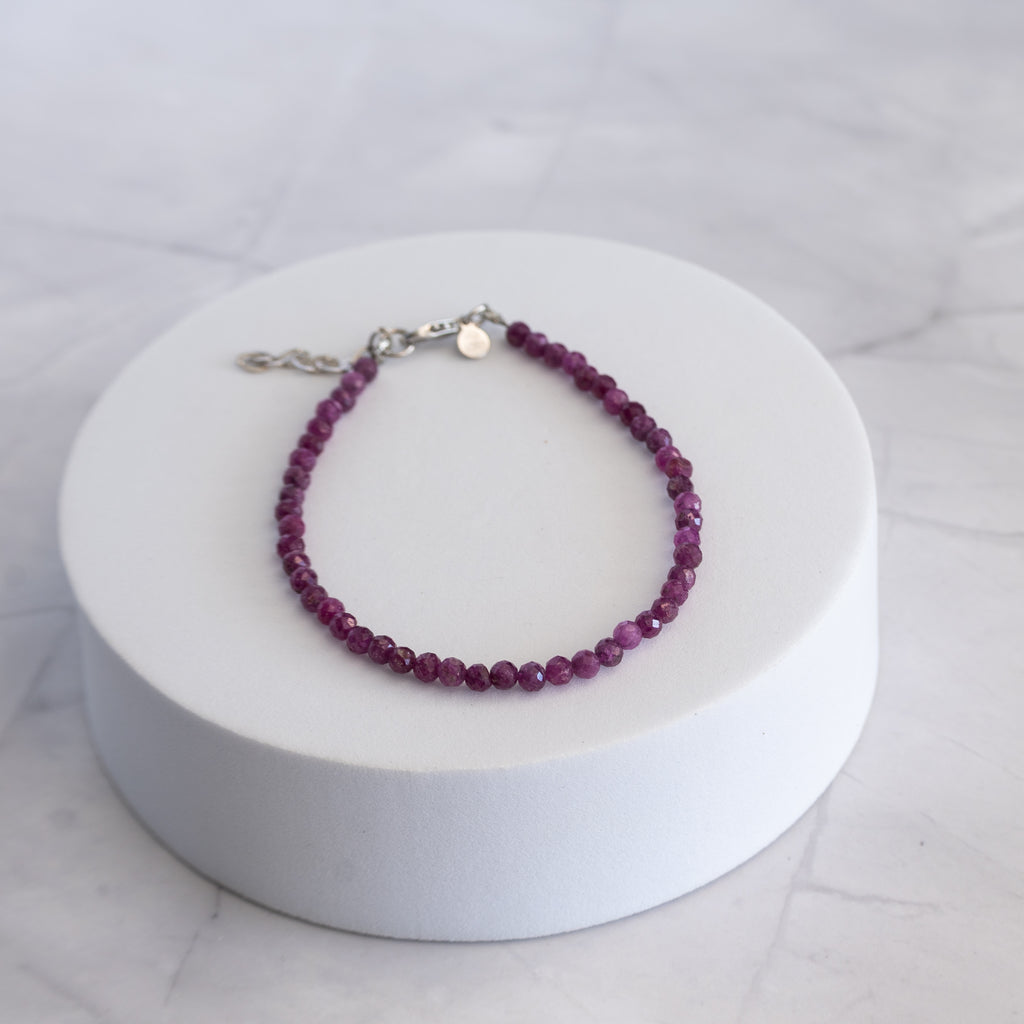 Ruby Gemstone Bracelet with Sterling Silver Clasp – 3–4mm | 17–20cm