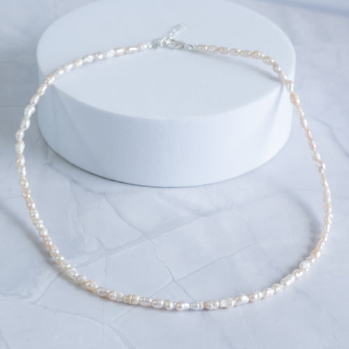 Freshwater Rice Pearl Necklace with Sterling Silver Clasp – 3–4mm | 37–42cm