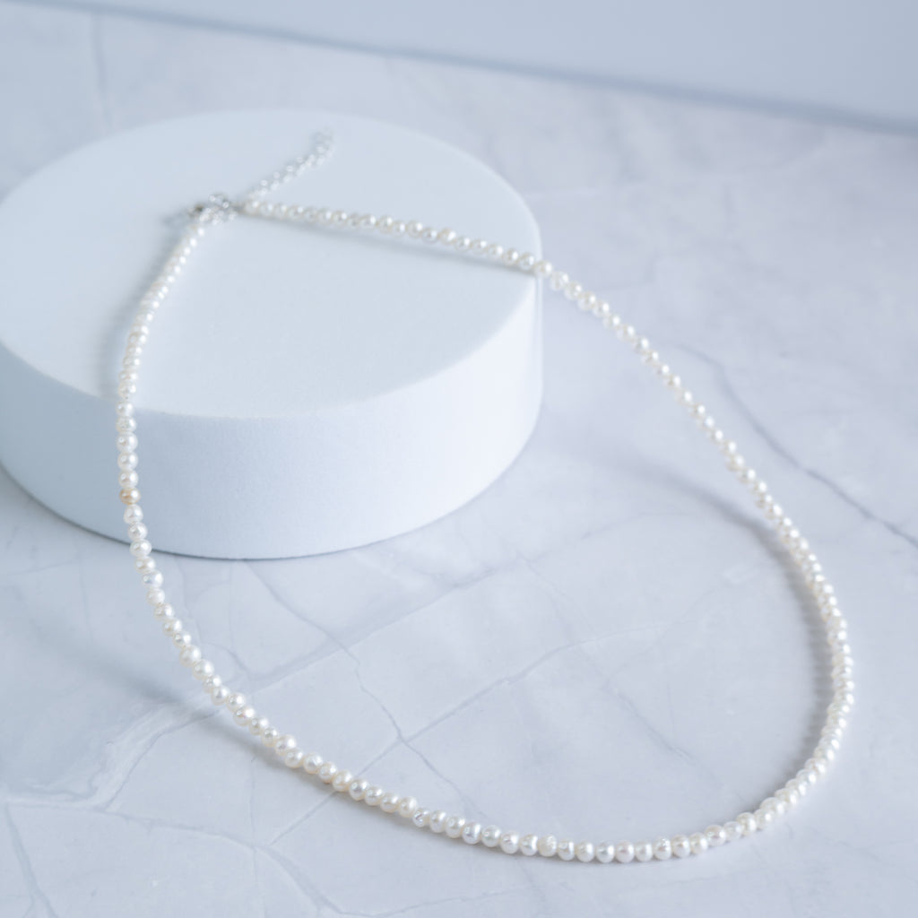 3-4 mm Freshwater Pearl Necklace with Sterling Silver Clasp - 40–45cm