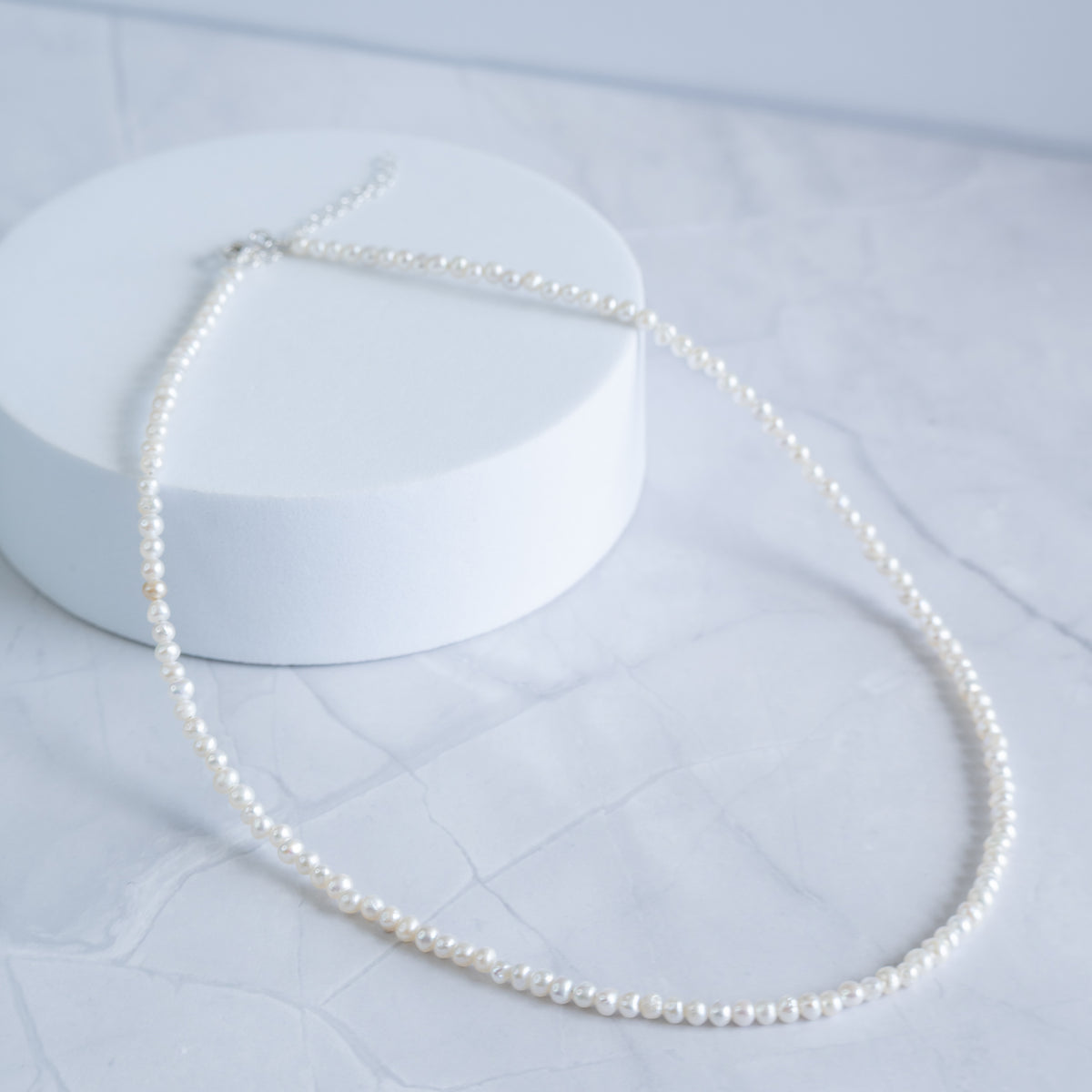 3-4 mm Freshwater Pearl Necklace with Sterling Silver Clasp - 40–45cm