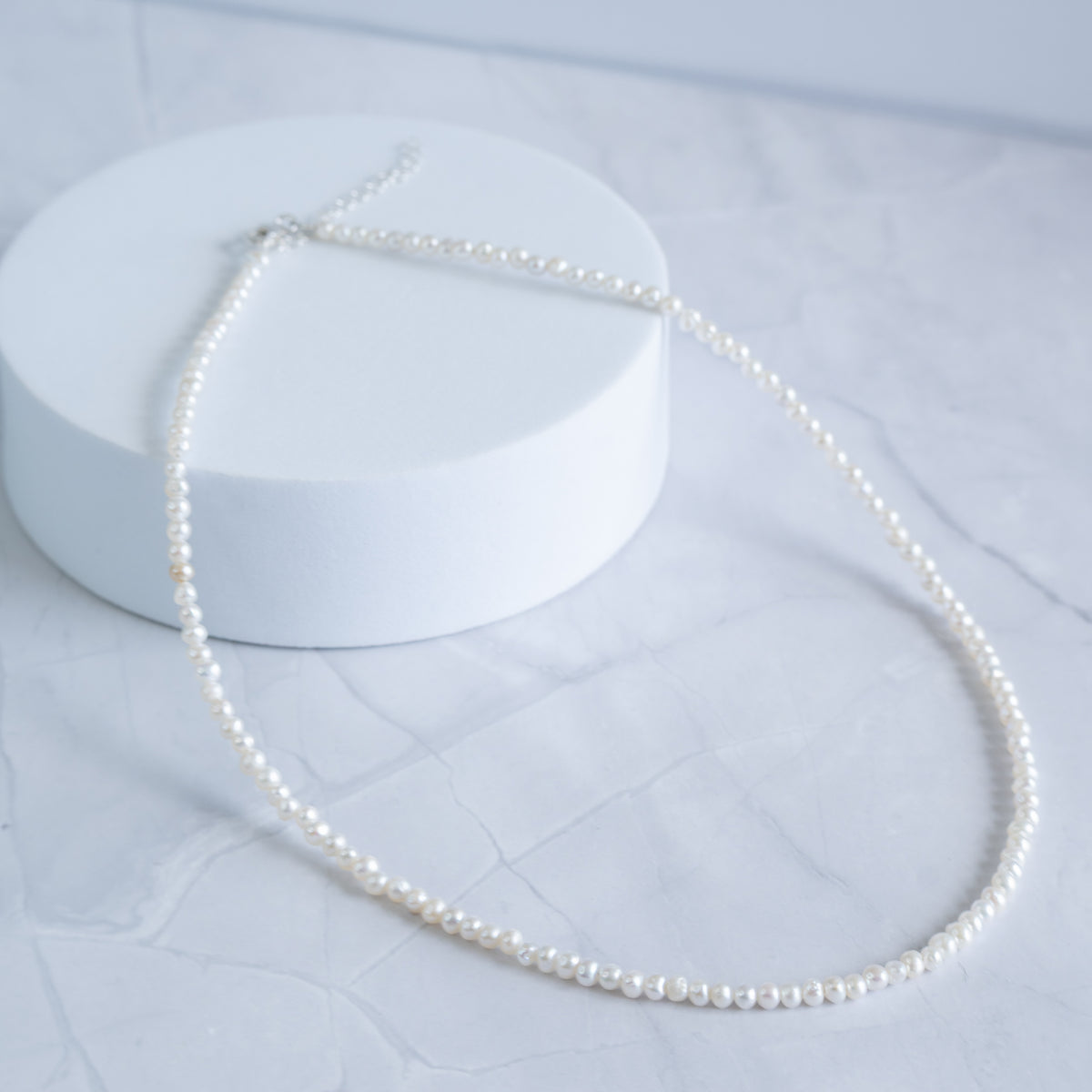 3-4 mm Freshwater Pearl Necklace with Sterling Silver Clasp - 40–45cm