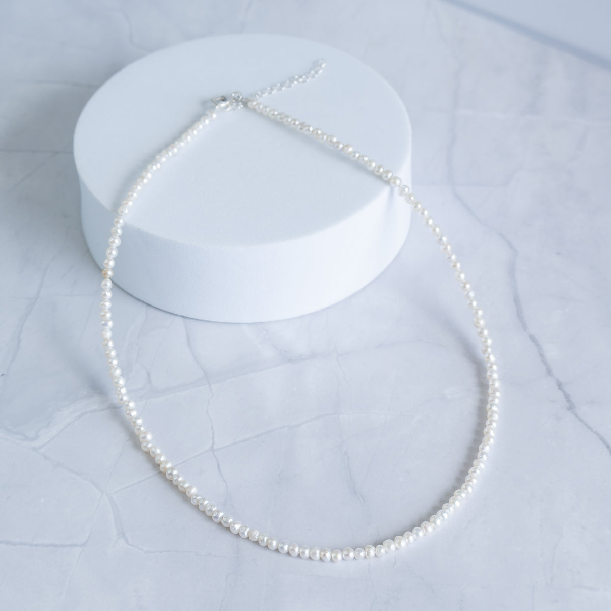 3-4 mm Freshwater Pearl Necklace with Sterling Silver Clasp - 40–45cm