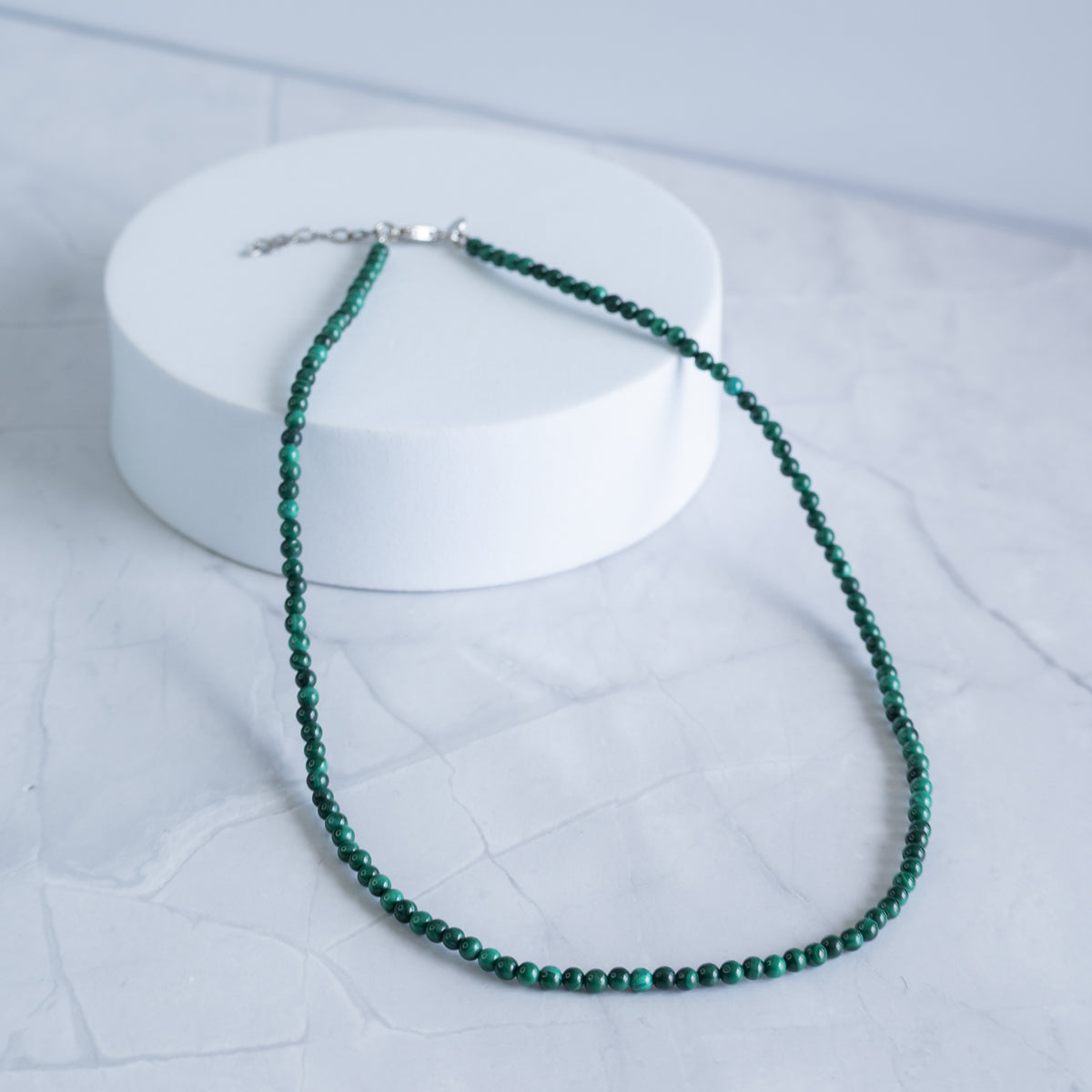Malachite Gemstone Necklace with Sterling Silver Clasp – 3–4mm | 40–43cm