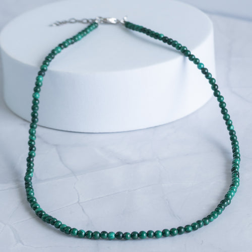 Malachite Gemstone Necklace with Sterling Silver Clasp – 3–4mm | 40–43cm