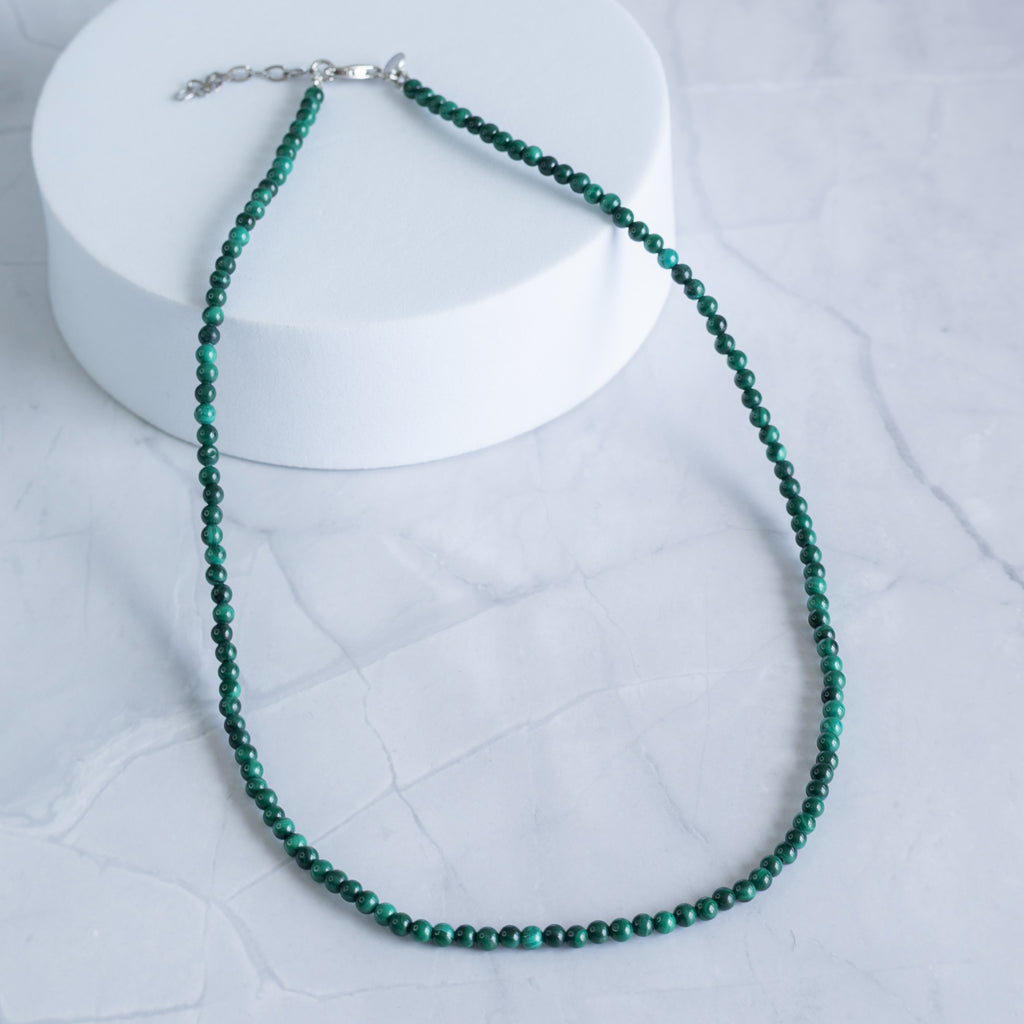 Malachite Gemstone Necklace with Sterling Silver Clasp – 3–4mm | 40–43cm