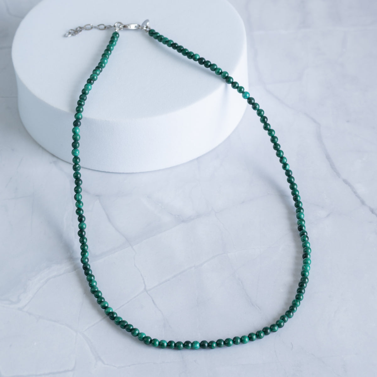 Malachite Gemstone Necklace with Sterling Silver Clasp – 3–4mm | 40–43cm
