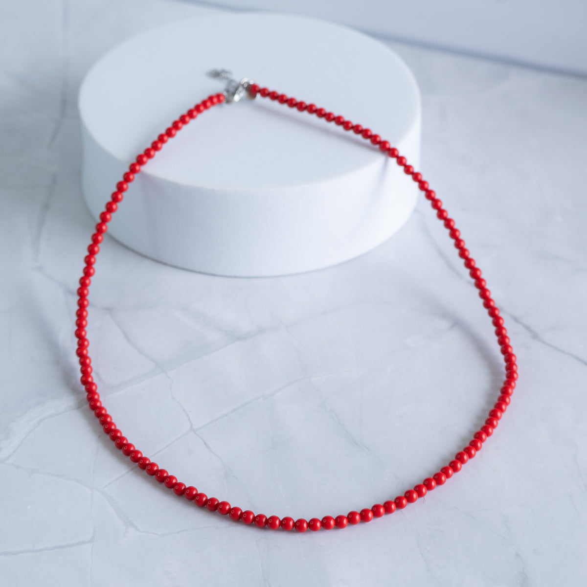 Red Paste Stone Necklace with Sterling Silver Clasp