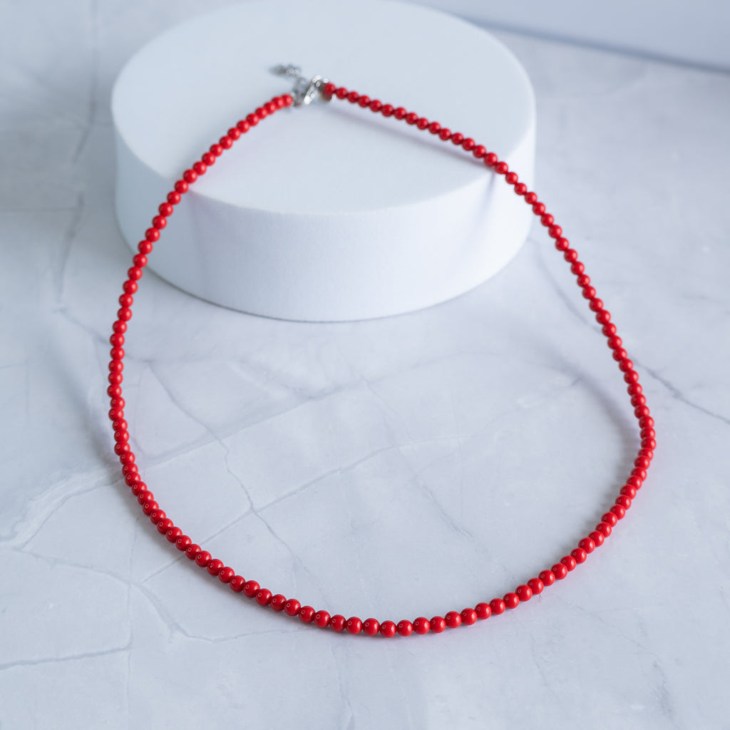 Red Paste Stone Necklace with Sterling Silver Clasp
