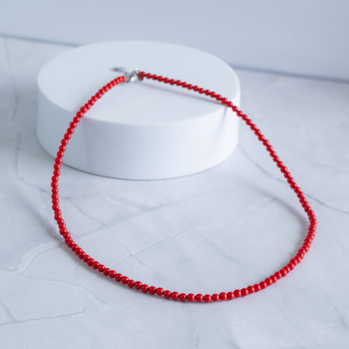 Red Paste Stone Necklace with Sterling Silver Clasp