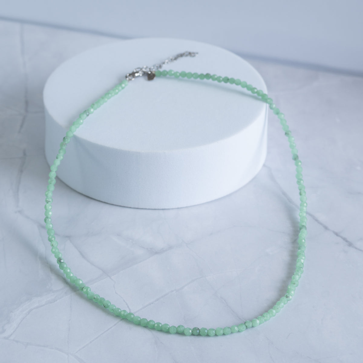 Green Angelite Gemstone Necklace with Sterling Silver Clasp – 3–4mm | 40–45cm