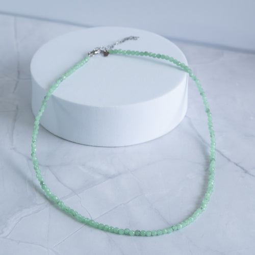 Green Angelite Gemstone Necklace with Sterling Silver Clasp – 3–4mm | 40–45cm