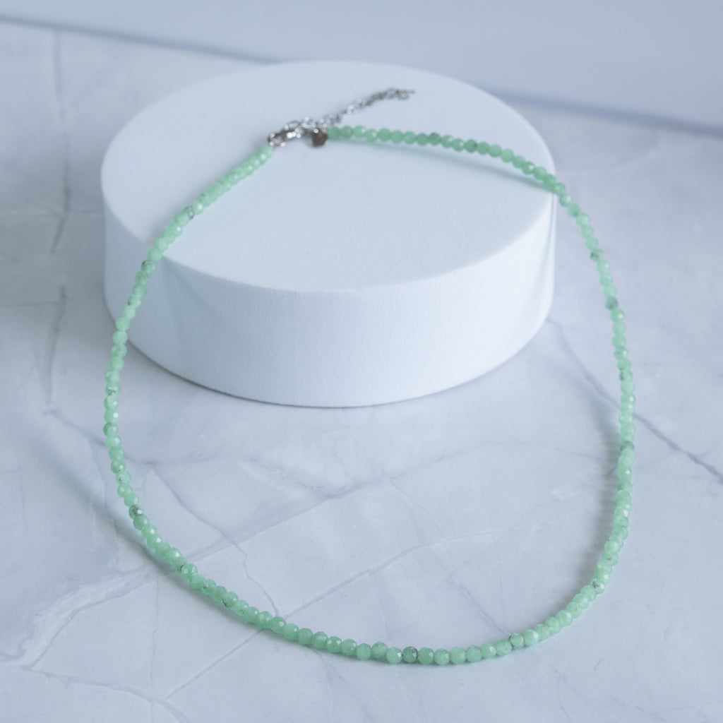 Green Angelite Gemstone Necklace with Sterling Silver Clasp – 3–4mm | 40–45cm
