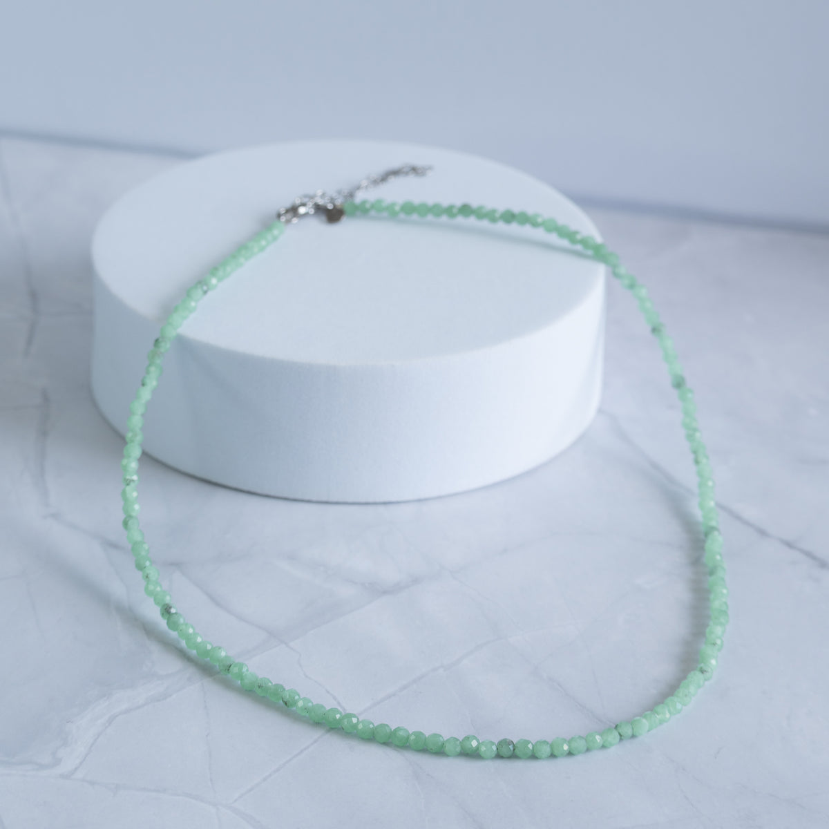 Green Angelite Gemstone Necklace with Sterling Silver Clasp – 3–4mm | 40–45cm