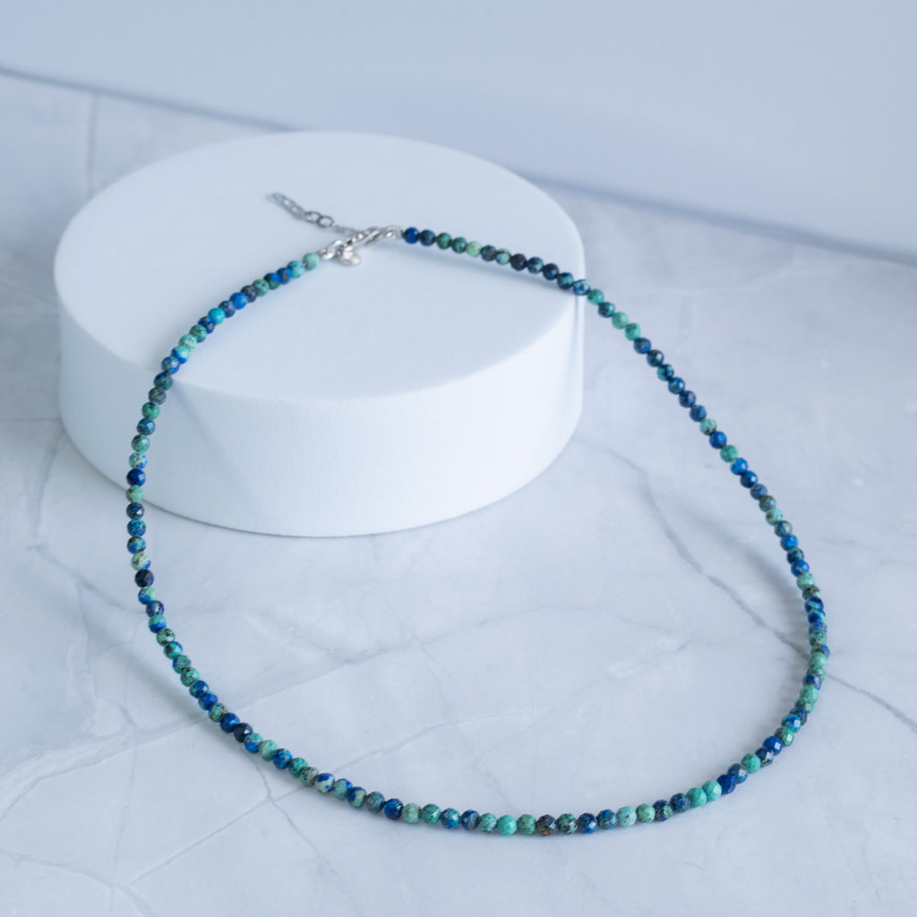 Chrysocolla Gemstone Necklace with Sterling Silver Clasp – 3–4mm | 40–43cm