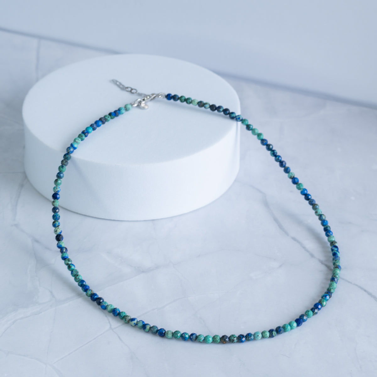 Chrysocolla Gemstone Necklace with Sterling Silver Clasp – 3–4mm | 40–43cm