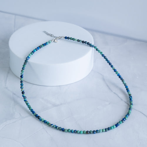Chrysocolla Gemstone Necklace with Sterling Silver Clasp – 3–4mm | 40–43cm